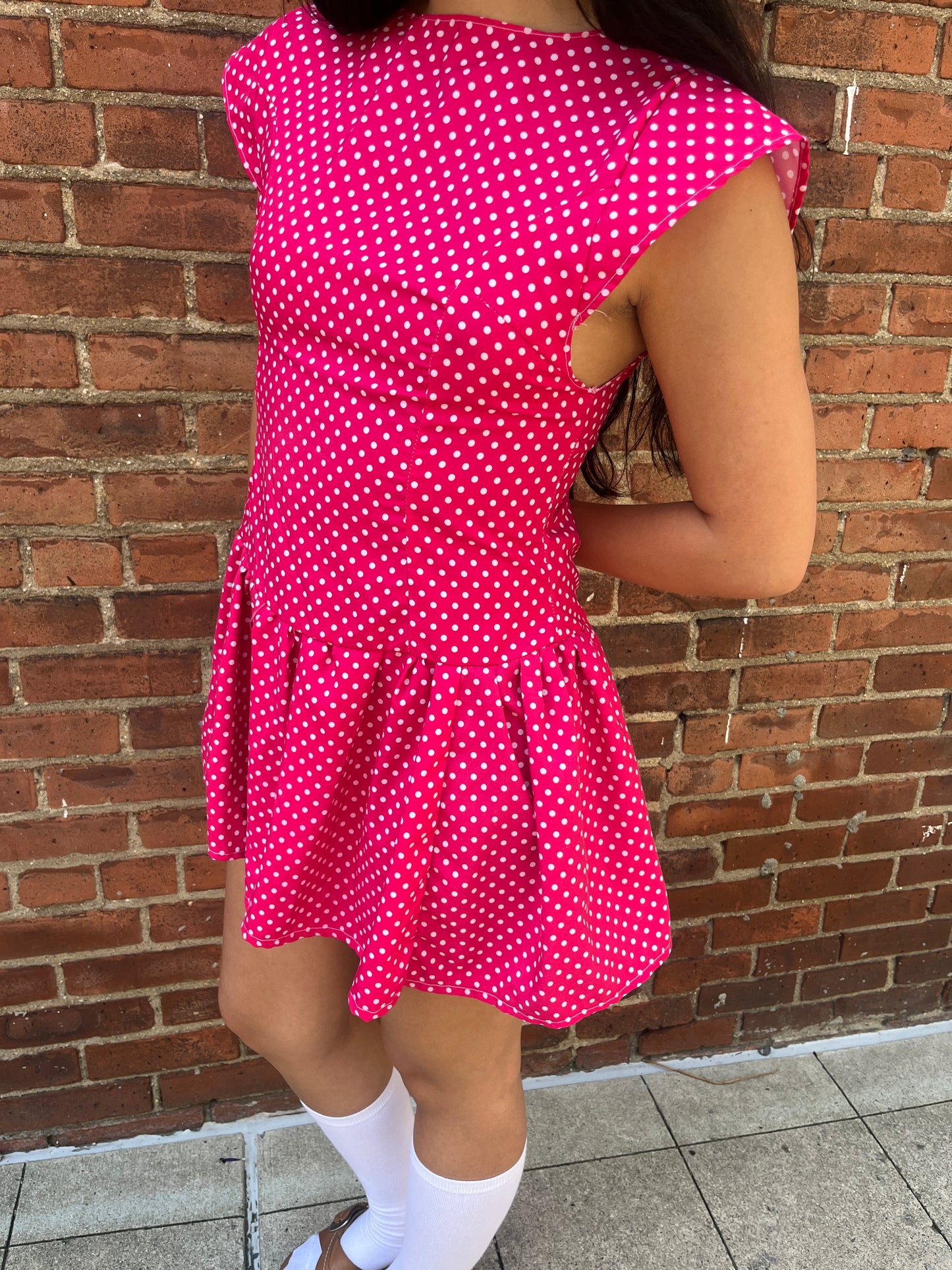Pink Polka Dot Drop Waist Mini Dress