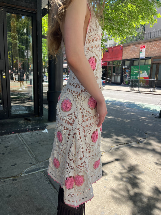 Pink and White Crochet Dress