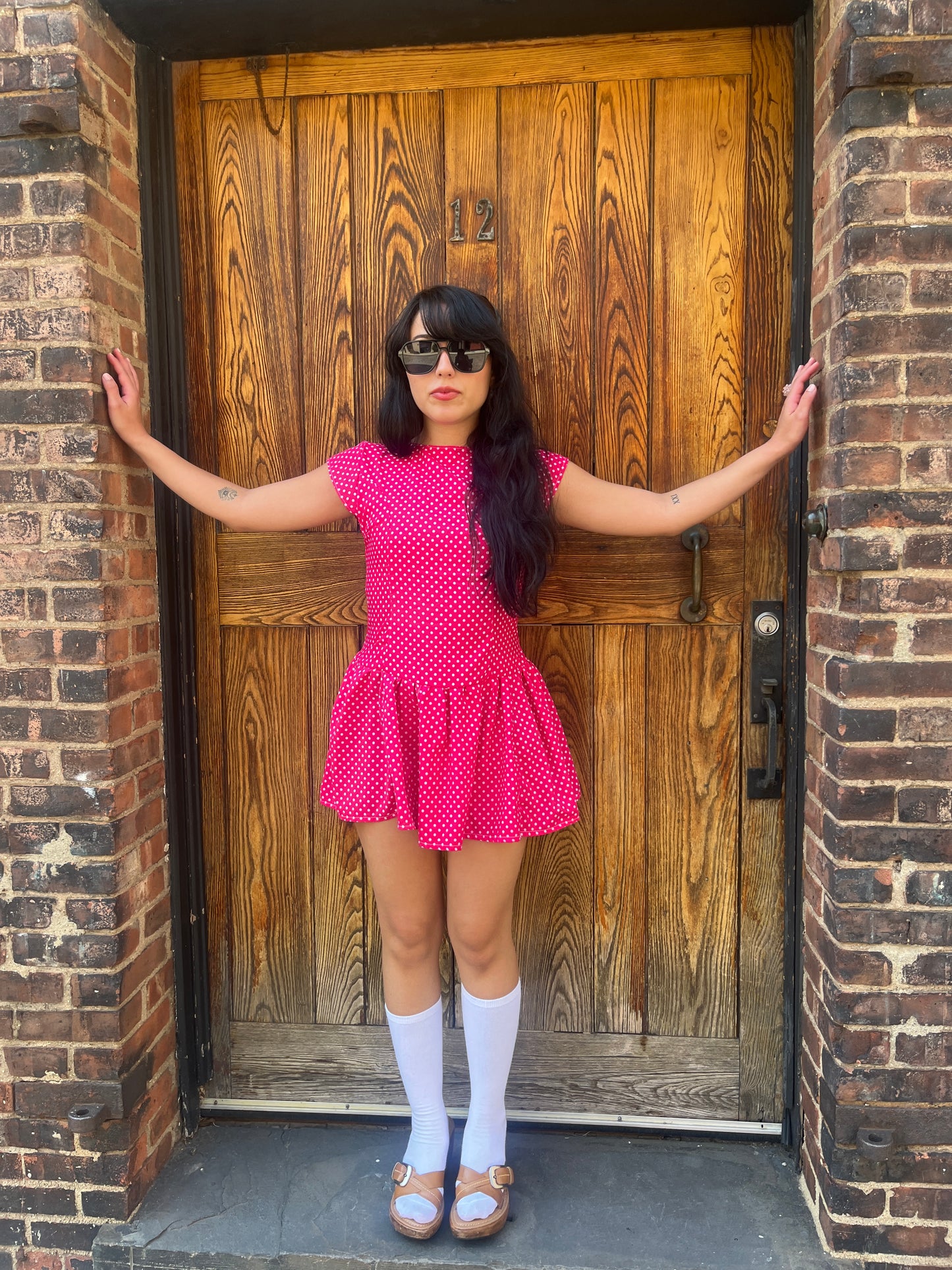 Pink Polka Dot Drop Waist Mini Dress