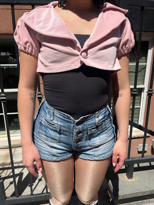 Pink Cropped Blazer Top