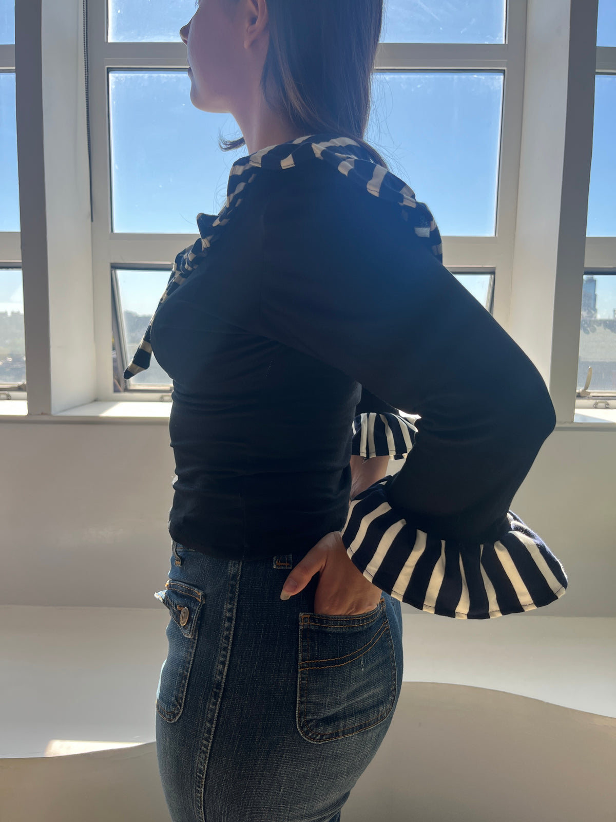 Black and Navy Sailor Top