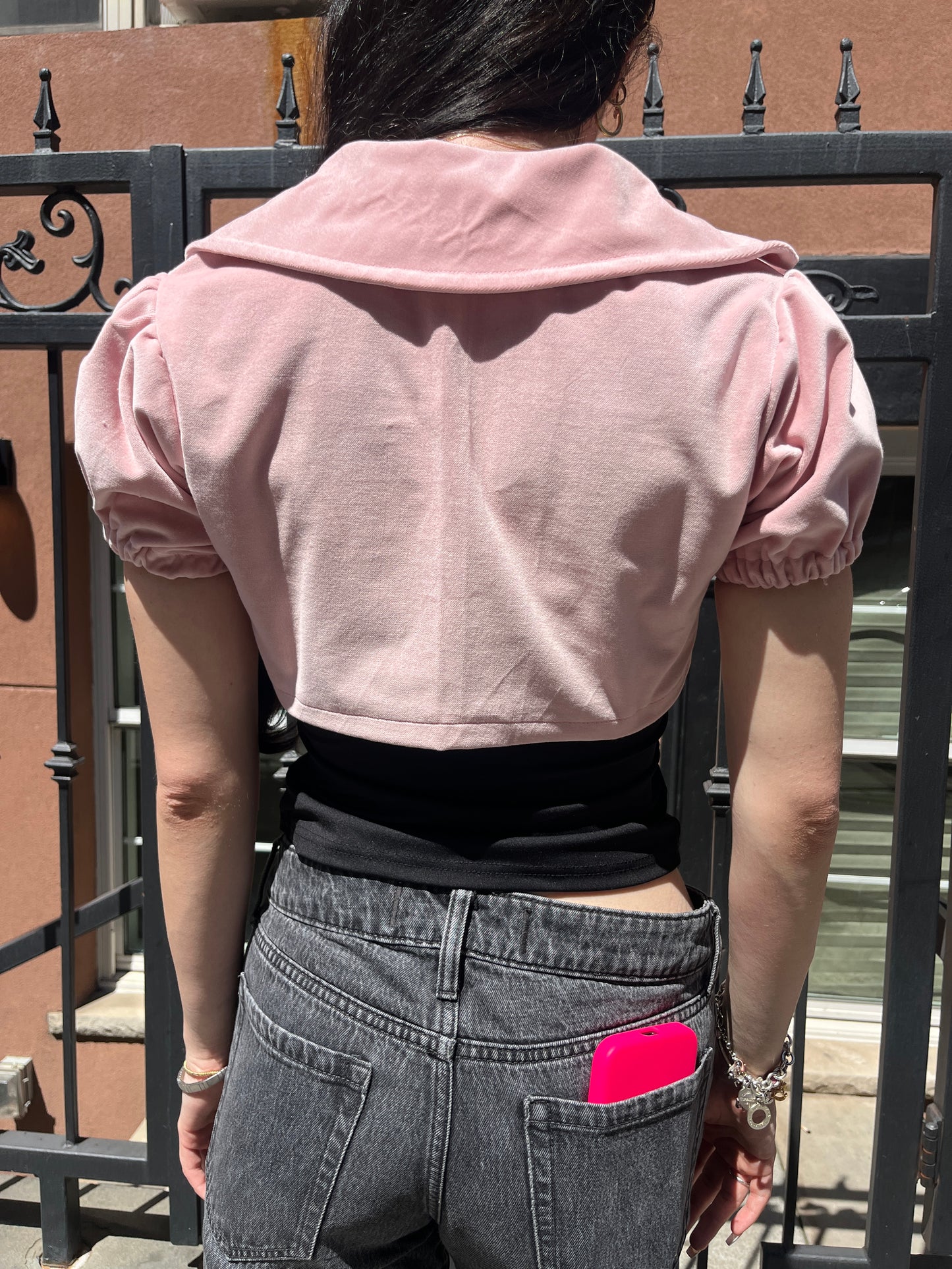 Pink Cropped Blazer Top