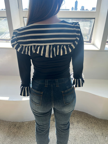 Black and Navy Sailor Top