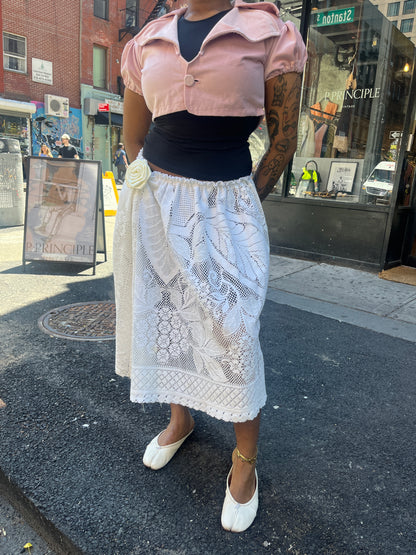 White Crochet Midi Skirt