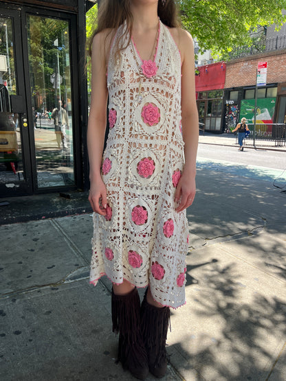 Pink and White Crochet Dress