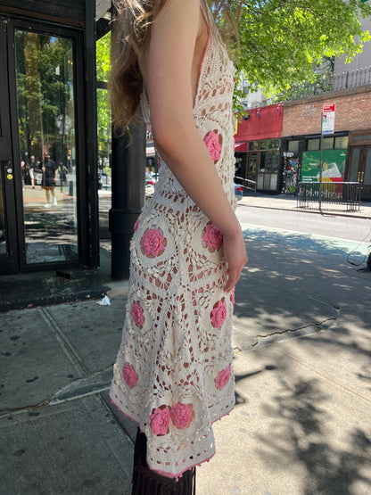 Pink and White Crochet Dress