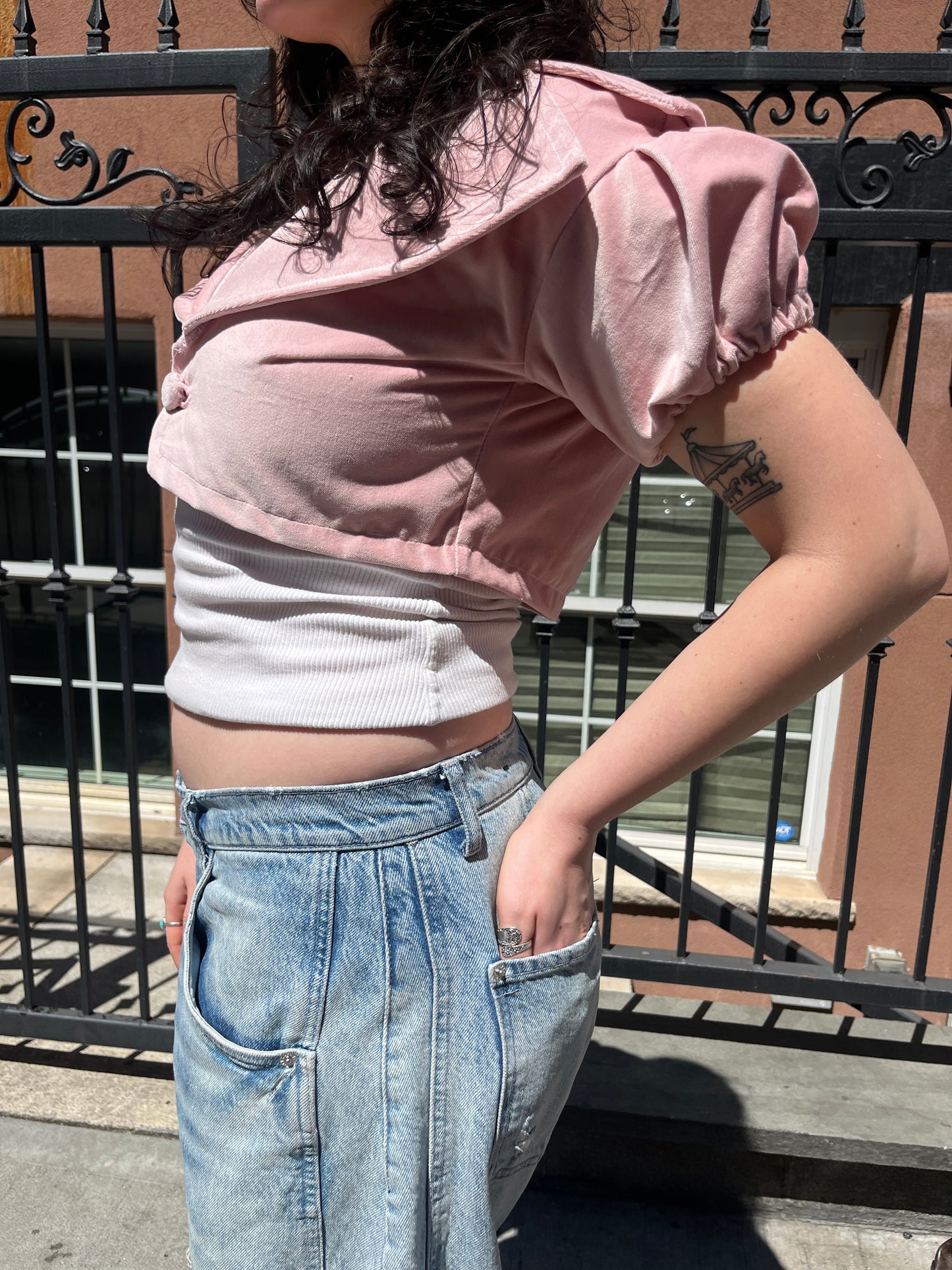 Pink Cropped Blazer Top