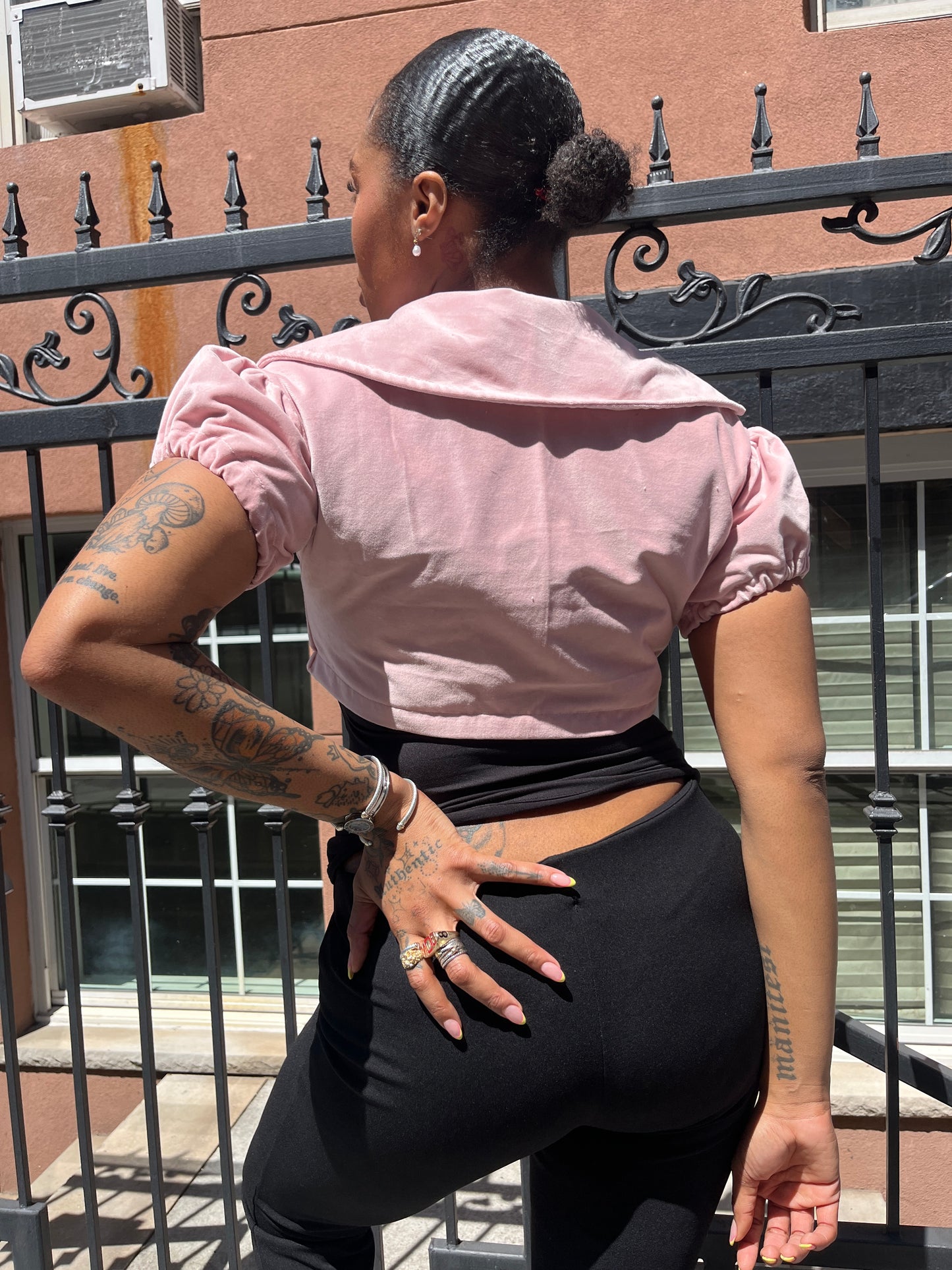 Pink Cropped Blazer Top