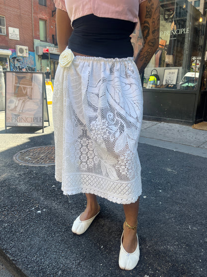 White Crochet Midi Skirt