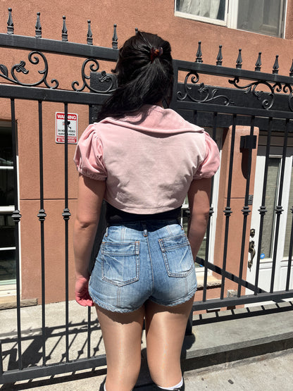 Pink Cropped Blazer Top