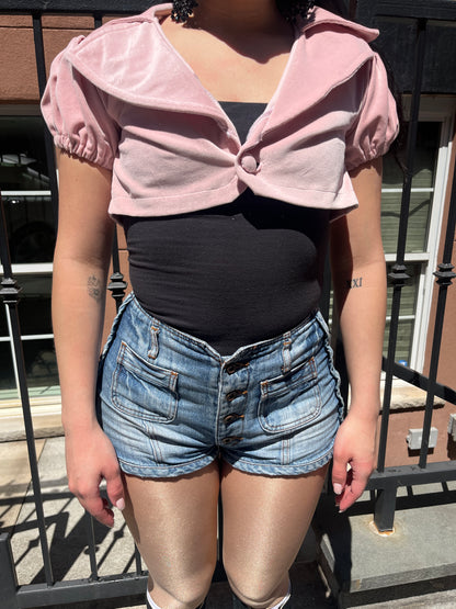 Pink Cropped Blazer Top