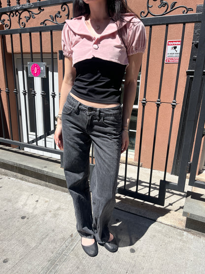 Pink Cropped Blazer Top