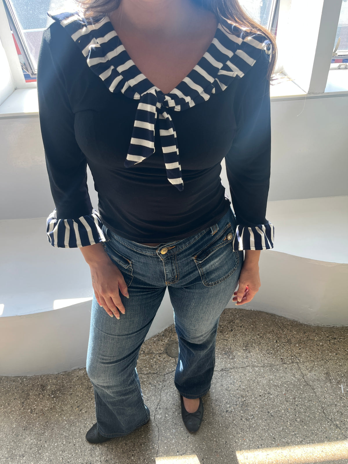 Black and Navy Sailor Top