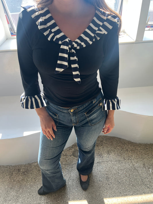 Black and Navy Sailor Top