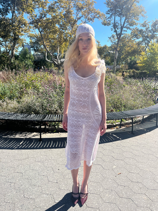 White Crochet Midi Dress