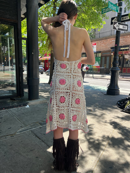 Pink and White Crochet Dress