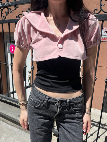 Pink Cropped Blazer Top