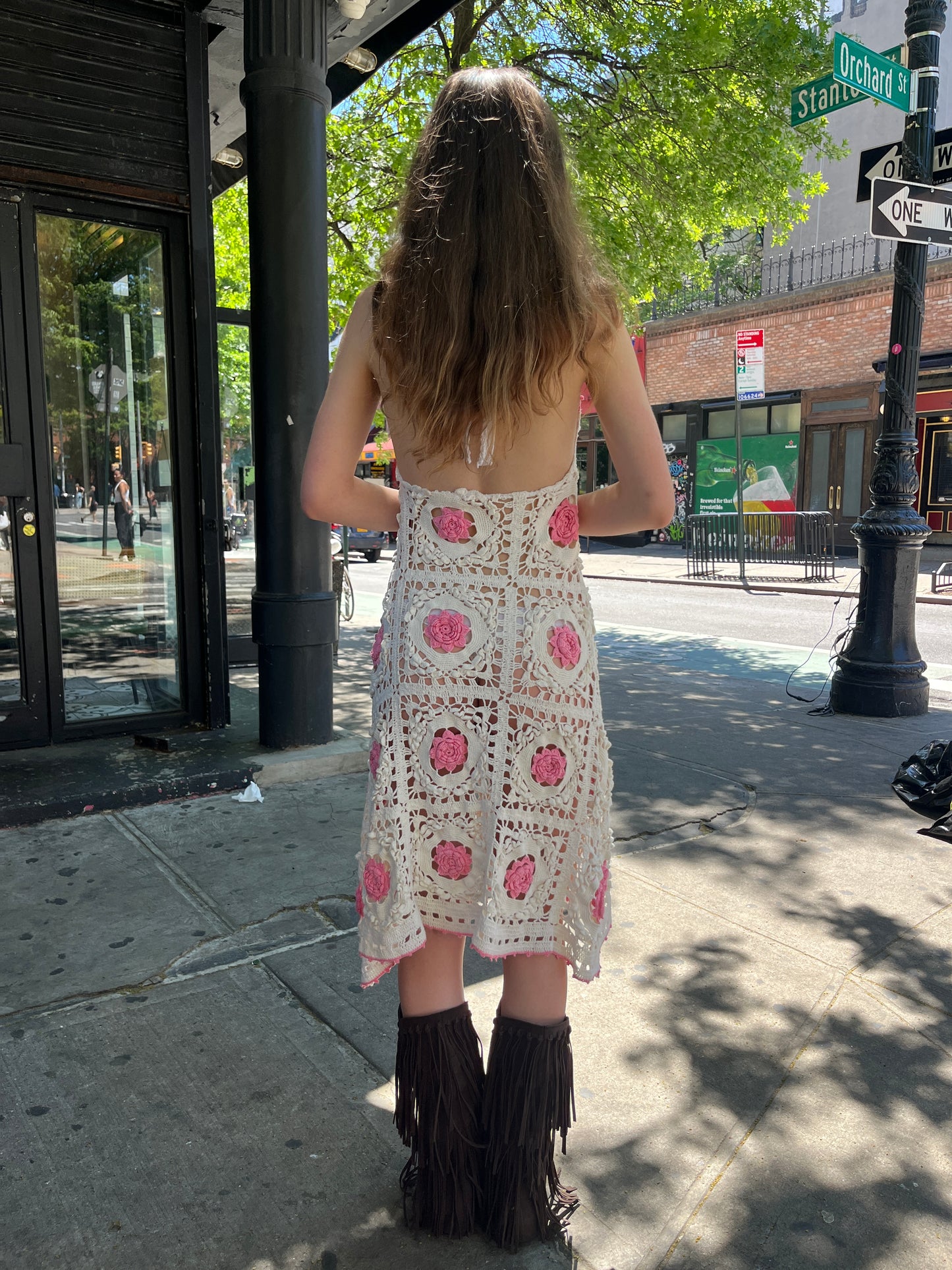 Pink and White Crochet Dress