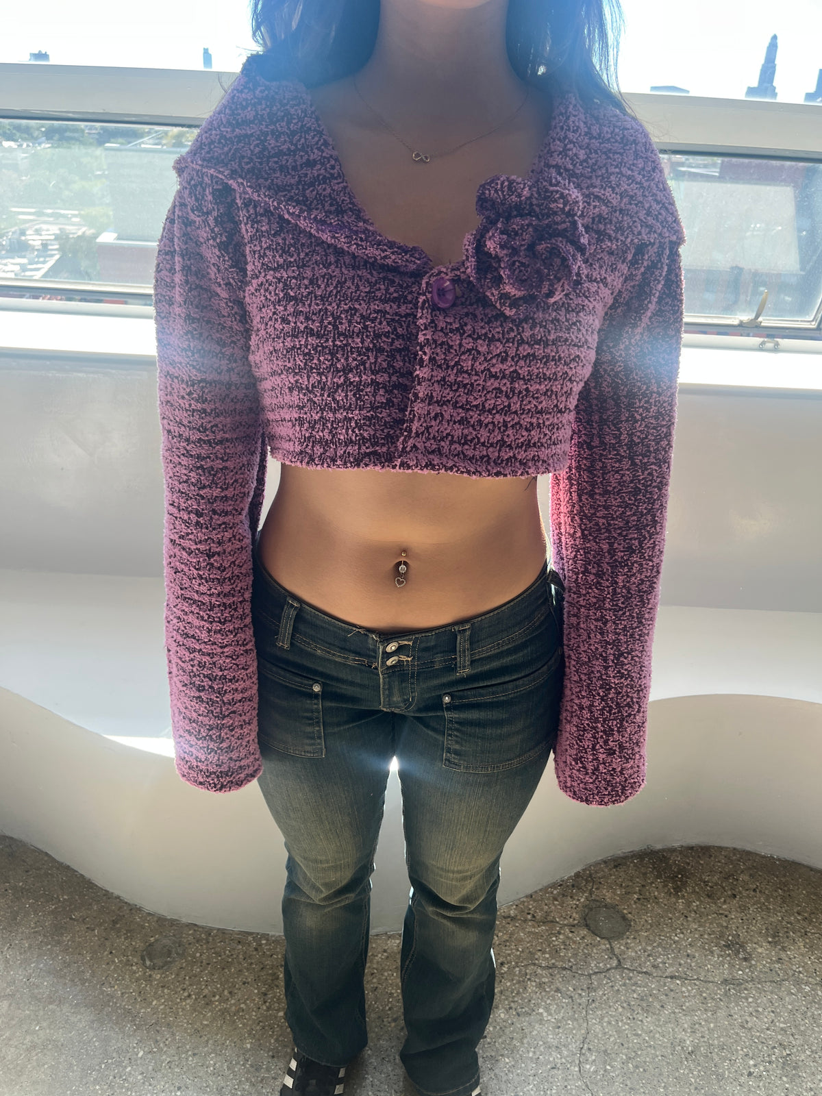 Purple Cropped Cardigan