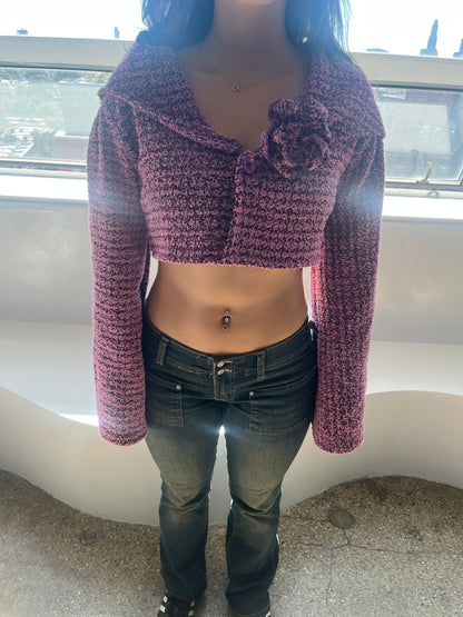 Purple Cropped Cardigan