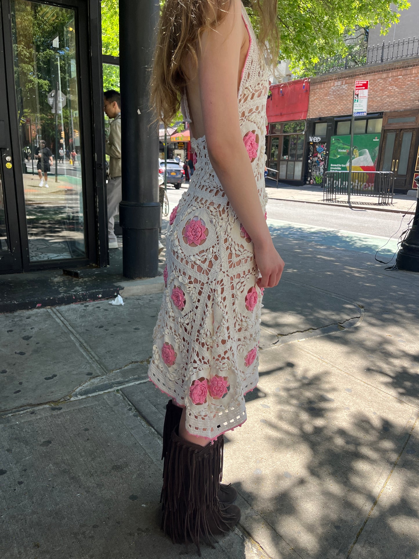 Pink and White Crochet Dress
