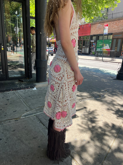 Pink and White Crochet Dress